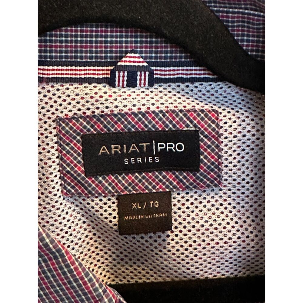 Ariat Pro Series Red White & Blue Plaid Button Up Western Shirt Men's XL - Picture 3 of 14